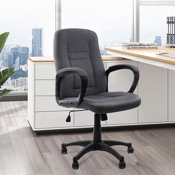 CLATINA Grey Fabric Office Chair Breathable Executive Desk Chairs, Cloth Comfortable Adjustable Height Mid Back Swivel Rolling Computer Task Chair for Home Office, Conference, Study, Work, 2 Pack