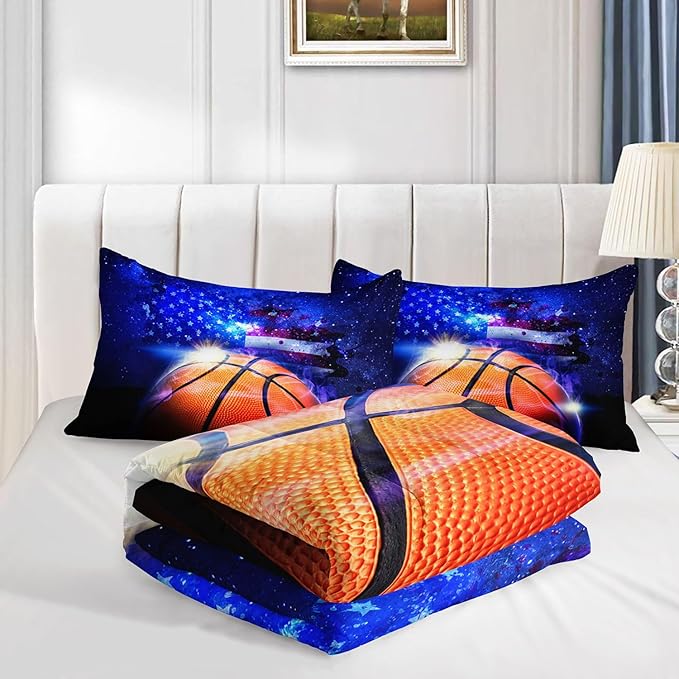 Kids Comforter Set Basketball Printed Pattern Bedding Set with 1 Comforter and 2 Pillowcases for Girls Boys Bedroom All Season(Basketball Twin)