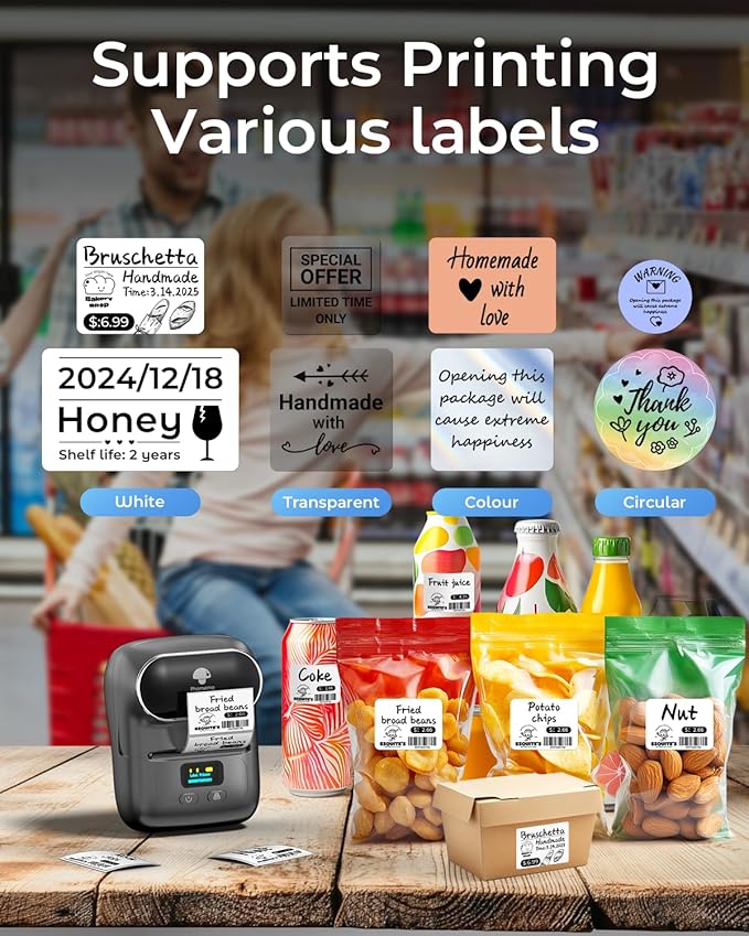 Phomemo M110 Thermal Label Makers- Barcode Label Printer Bluetooth Label Maker Portable Printer for Small Business, Address, Logo, Clothing, Mailing, Sticker Printers for Phone & PC, Gray