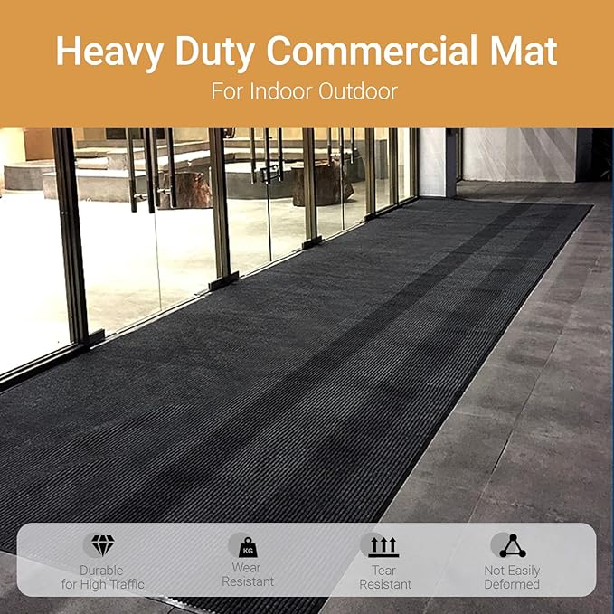 Outdoor Entry Rubber Rug, 8'x4' Commercial Heavy Duty Rubber Large Exterior Door Mat, Industrial Non-Slip Waterproof Welcome Floor Mats for Garage, Kitchen, Patio, Black 96" x 48"
