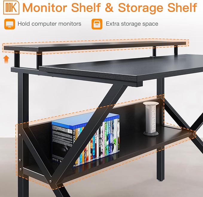 ODK Small Desk, 27.5 Inch Computer Desk for Small Spaces, Compact Desk with Storage, Study Table with Monitor Stand for Home Office, Black