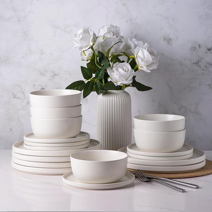 AmorArc Stoneware Dinnerware Sets for 6,Reactive Ceramic Plates and Bowls Set,Highly Chip and Crack Resistant | Dishwasher & Microwave Safe | Round Dishes Set Service for 6 (18pc)