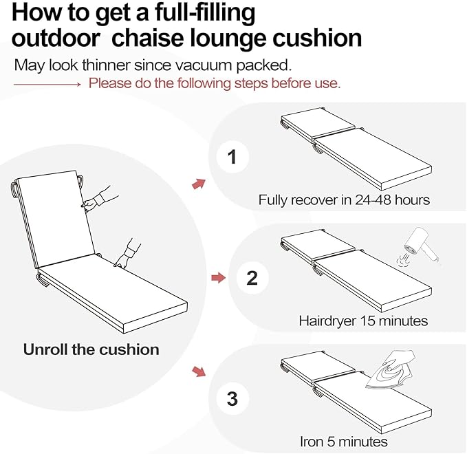 Crestlive Products Chaise Lounge Cushions Outdoor Set of 2, Lounge Chair Cushions for Patio Furniture, Water Resistant Lounger Cushions for Pool, Deck, Lawn, 80''L x 23''W x 3''T, Chili