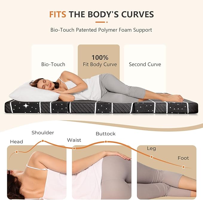 Sweetnight Tri-fold Mattress - 4 Inch Dual-Layer Foam Folding Mattress | Removable & Washable 500G Superfine Fiber Cover | Suitable for Camping, RV & Home Use （Single）