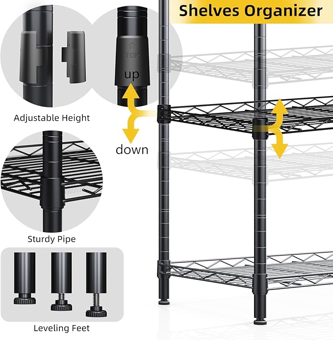 3 Tier Shelves Storage, Wire Shelf Unit, Standing Adjustable Metal Shelves Organizer, Storage Racks for Restaurant Garage Pantry Kitchen Garage（Medium，11.8" W x 21.5" L x 35.5" H）