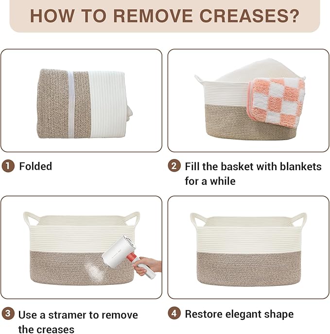 Large Laundry Hamper Blanket Basket，21.6''×14.9''×19.6'' Cotton Rope Woven Laundry Basket for Organizing, Rectangle Toy Basket for Living Room, Bedroom