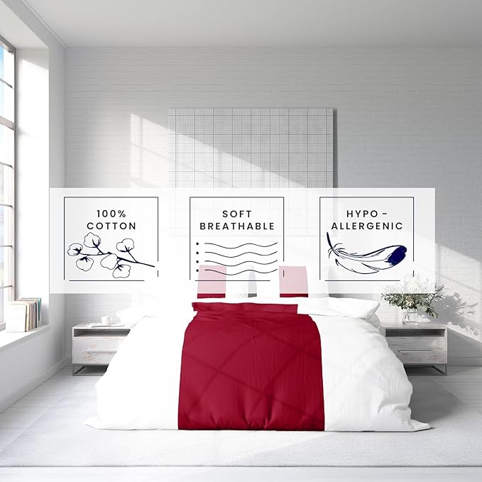 Kotton Culture 120"x98" 3 Pc Oversized King Duvet Cover Set 100% Egyptian Cotton - 600 TC Comforter Cover, Zipper Closure & Corner Ties - Fits Large King Inserts (Oversized King,Snow Red)