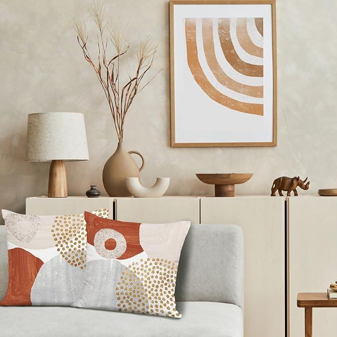 Jartinle Burnt Orange Abstract Throw Pillow Covers 18x18 Set of 4 Mid Century Modern Decorative Geometric Pillow Covers Minimalist for Sofa Couch Decor