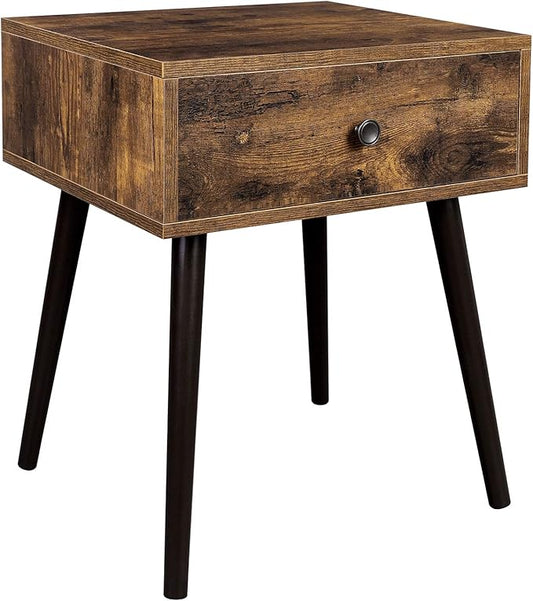 VASAGLE Nightstand, Sofa Side Table, End Table with a Drawer and Tapered Legs, Retro Style, for Bedroom, Rustic Brown ULET176B01