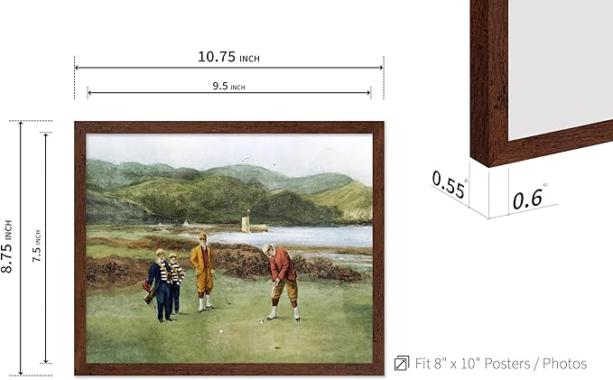Poster Master The Putting Green Painting Poster - Golf Course Print - Golf Art - River Art - Sports Art - Landscape Art - Father's Day Art - Great Office or Living Room Decor, 8x10 Brown Framed
