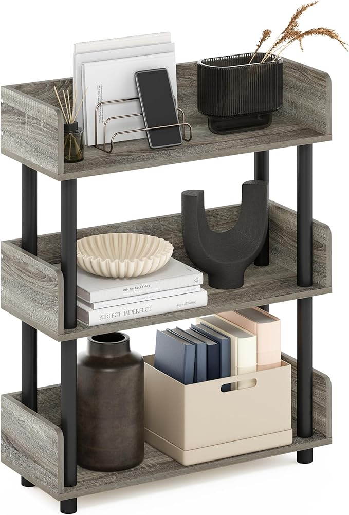 Furinno Turn-N-Tube 3-Tier Freestanding Multipurposes Display Rack, Bookshelf, French Oak/Black