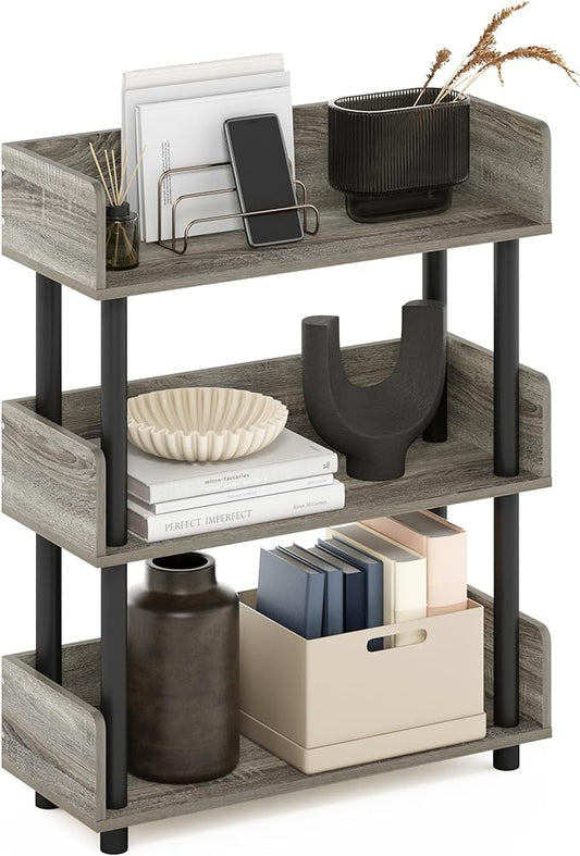Furinno Turn-N-Tube 3-Tier Freestanding Multipurposes Display Rack, Bookshelf, French Oak/Black