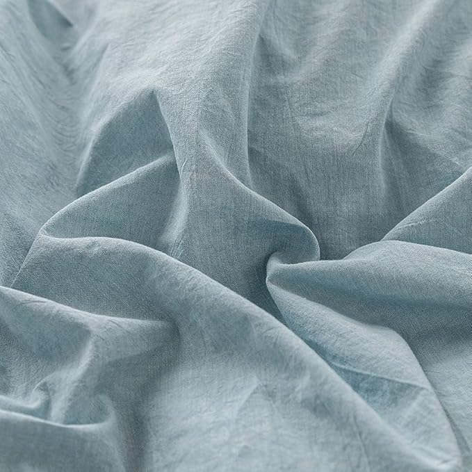 Face Two Face Bedding Duvet Cover Set100% Washed Cotton Duvet Cover Linen Like Textured Breathable Durable Soft Comfy (Twin, Light Blue)