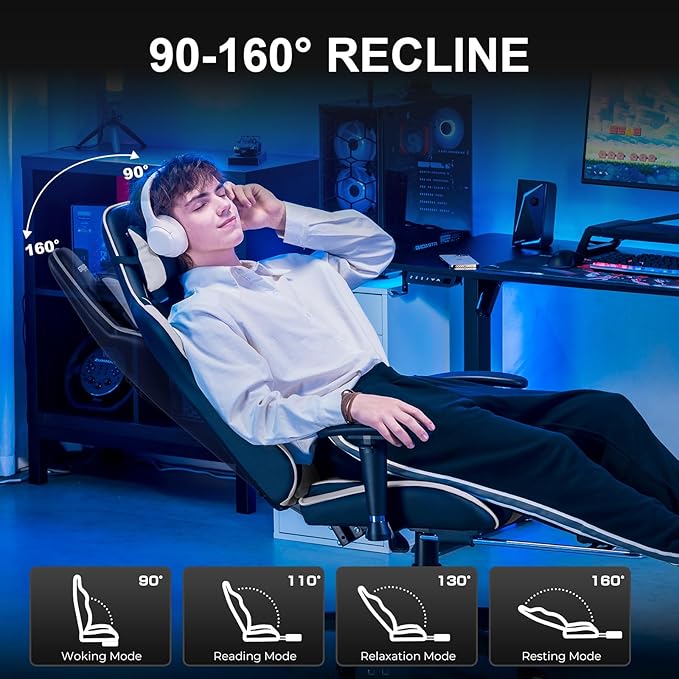 GTRACING Gaming Chair with Footrest, High Back Computer Chair Ergonomic Game Desk Chair Racing Executive Adjustable Swivel Rocker with Headrest and Lumbar Support