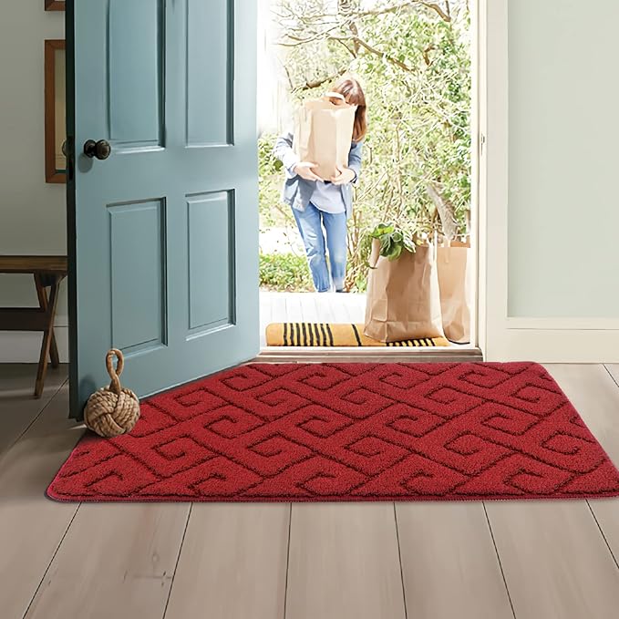 Walensee Indoor Doormat, Front Door Mat for Entrance (20"x32" Red) Machine Washable Entryway Rug, Non Slip Trapper Door Rugs Absorbent Dirt Low Profile Shoes Scraper Inside Floor Mats for Entry