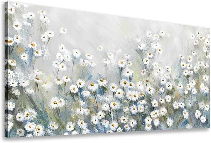 NINEASO Abstract Flowers Canvas Wall Art - Elegant Daisy Pictures White Yellow Wildflower Wall Decor Modern Botanical Painting Print Artwork for Living Room Bedroom Home Office Decor 20" x 40"