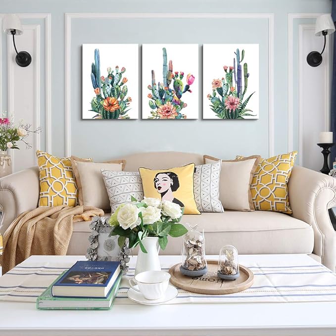 MHARTK66 Large Wall Art for Bedroom Canvas Prints Artwork Living Room Wall Decor Simple Life Green Plants Cactus Picture Painting 3 Pieces Kitchen Office Wall Decorations Works Modern Home Decor