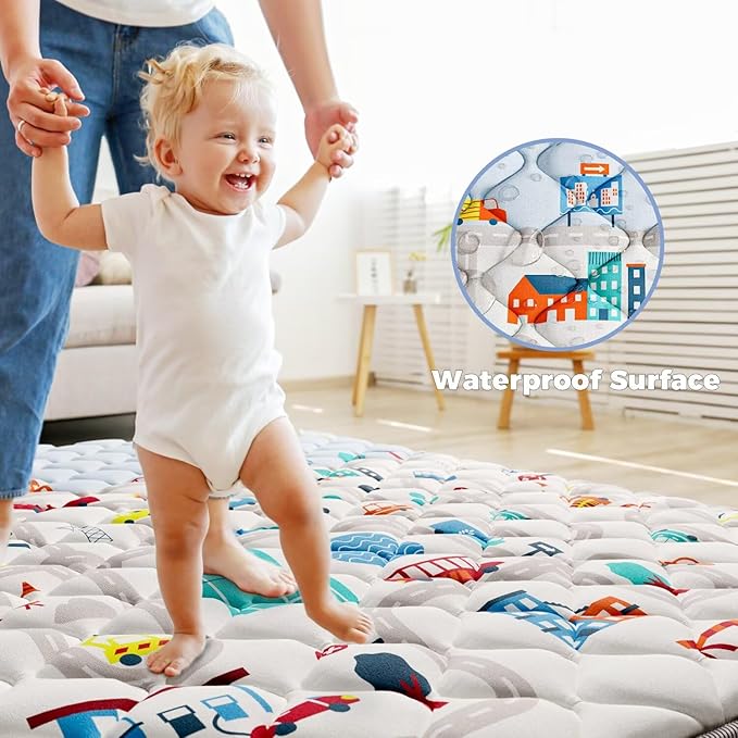 Car Portable Baby Play Mat 50x50 Playpen Mat Upgraded Thicker Baby Floor Play Mat Non-Slip Cushioned Crawling Mat Waterproof Kids Play Mat Activity Playmats for Babies Toddler Tummy Time(50x50, Car)