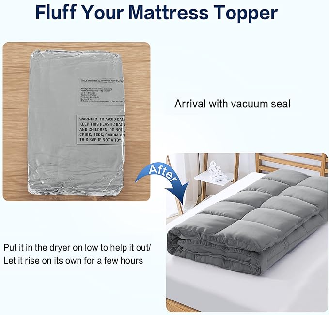 SOPAT Mattress Topper Full Size Extra Thick Mattress Pad 8-21" Deep Pocket Soft Down Alternative Fill Mattress Protector Pillow Top Mattress Cover (54x75 Inches, Grey)