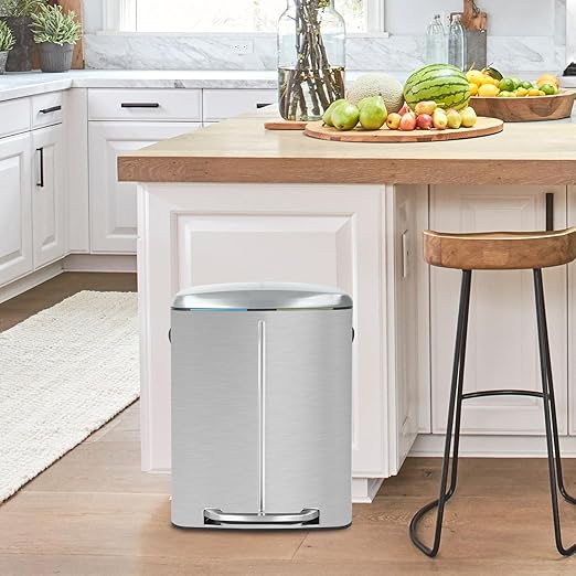 PayLessHere Stainless Steel Trash Can with Lid - Removable Inner Bucket, Foot Pedal, Soft Close for Office, Home, Kitchen - Garbage Bin (10 G)