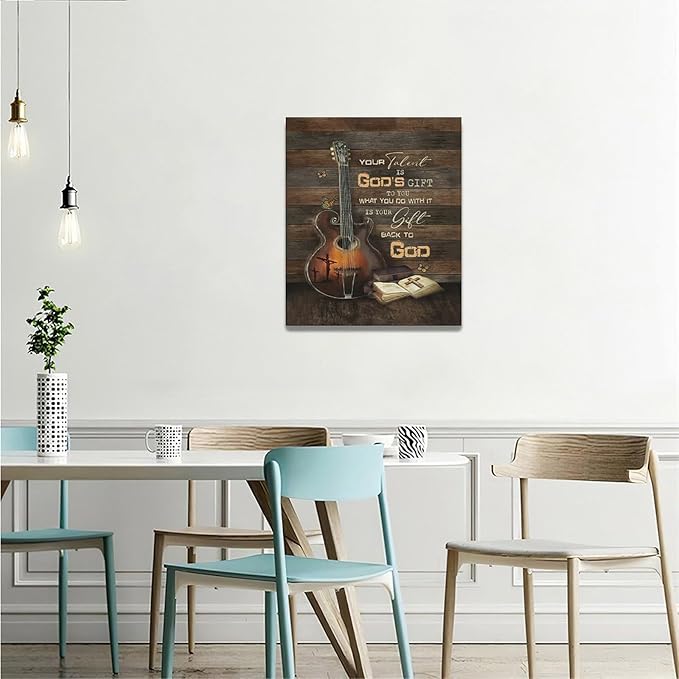 Christian Guitar Wall Art - Rock Music Guitar Wall Decor - Musical Pictures Artwork Inspirational Quotes Canvas Prints - Music Room Decor For Studio, Bedroom, Living Room, Bathroom - Framed 20"x24"