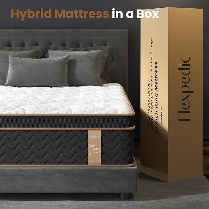 King Mattress 14 Inch, Cooling Hybrid Bed in a Box, Individual Pocket Springs, Motion Isolation, Targeted Hip/Shoulder/Lumbar Support, Fiberglass-Free, Ergonomic Zones, 365-Night Trial, CertiPUR-US