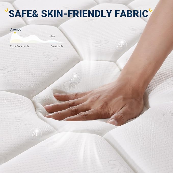 Avenco 8 Inch Full Mattress, Mattresses in a Box, Medium Soft, Breathable Fabric Cover & Adaptive Support, CertiPUR-US Certified, Full Size Mattress in Guest and Kids Bedroom
