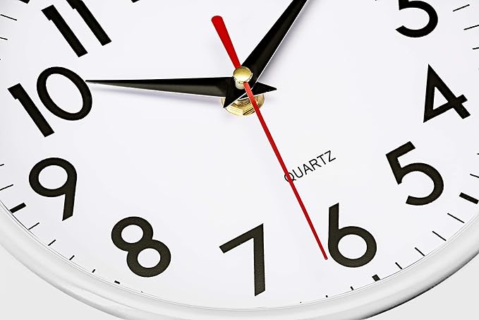 Bernhard Products White Wall Clock 8 Inch Retro Kitchen Silent Non-Ticking Quality Quartz Battery Operated Clock for Home/Office/Classroom/Bathroom/Nursery Room Easy to Read