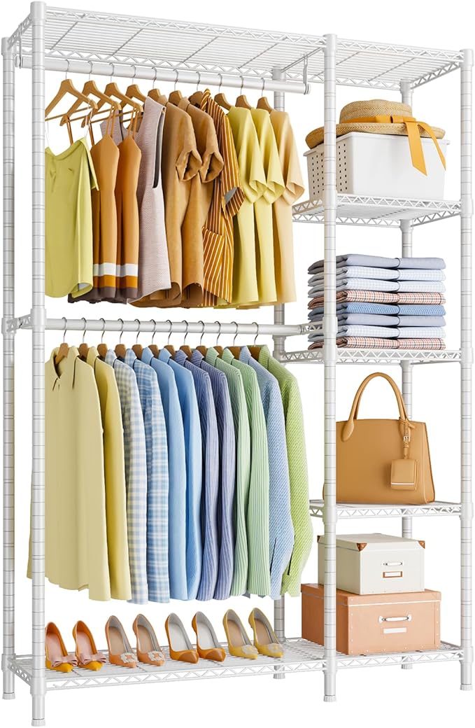 Ulif F2 Clothes Rack, 5 Tiers Heavy Duty Garment Rack for Bedroom, Freestanding Adjustable Closet Storage Organizer, 45" W x 14.5" D x 78.3" H, Load 630lbs, White