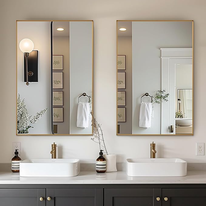 Wall Mirror 30" x 48" for Bathroom Modern Gold Deep Frame Mirror for Wall Decorative Horizontal or Vertical Wall Mounted Mirror for Bedroom Living Room Entryway Wall Decor