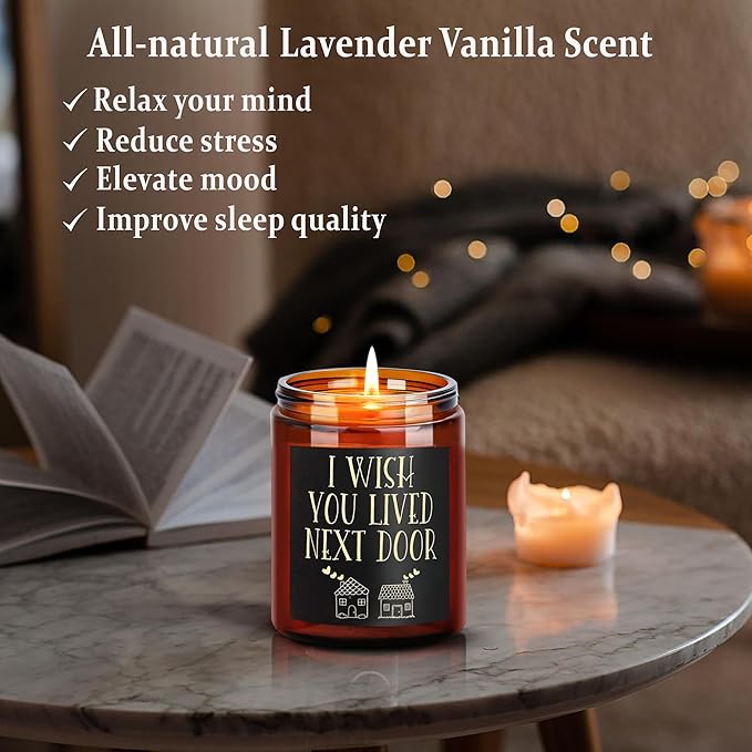 Birthday Gifts for Women - I Wish You Lived Next Door Candle for Her - Cute Friendship, Housewarming Gift - Gifts for Men, Best Friend, Girlfriend, Sister, Mom - Relaxing Soy Candle for Home