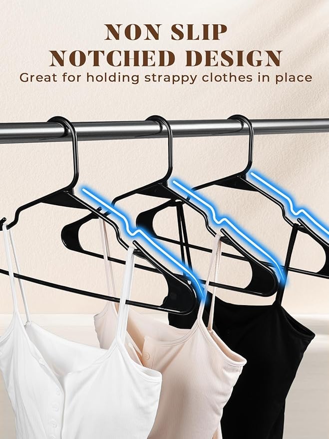 HOUSE DAY Black Plastic Hangers 50 Pack with 20 Connector Hooks, Premium Slim Space Saving Closet Organizers, Non-Slip & Heavy Duty Clothes Hangers for Coat, Suit, Shirt, Dress
