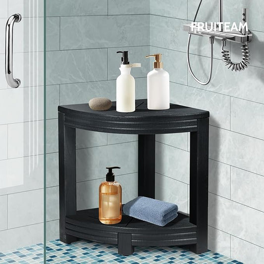 Shower Stool for Inside Shower, Non-Slip Shower Bench, Sturdy Corner Shower Stool with Storage Shelf, Waterproof Shower Stool for Shaving Legs and Bathroom Safety, Space Saving Design