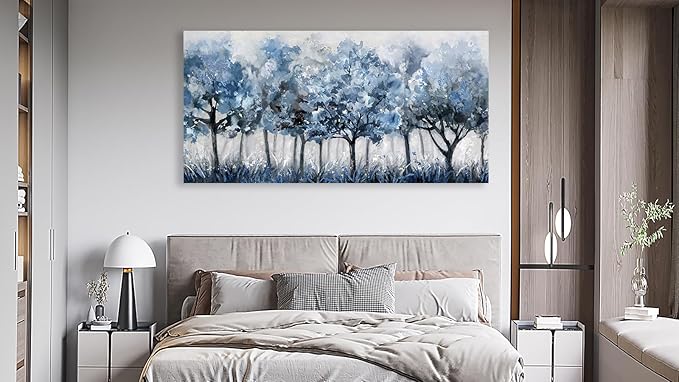 yearainn Abstract Forest Canvas Wall Art - Blue Trees Pictures Navy Botanical Painting Wall Decor Minimalist Modern Printing Artwork for Living Room Bedroom Home Office Decorations 20" x 40"