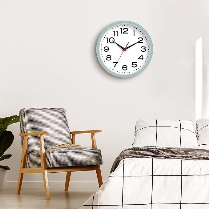 Wall Clock Silent Non-Ticking Modern Clock Battery Operated 12 Inch Small Classic Analog Decorative for Kitchen, Bathroom, Office, Bedroom, Home(Blue Gray)