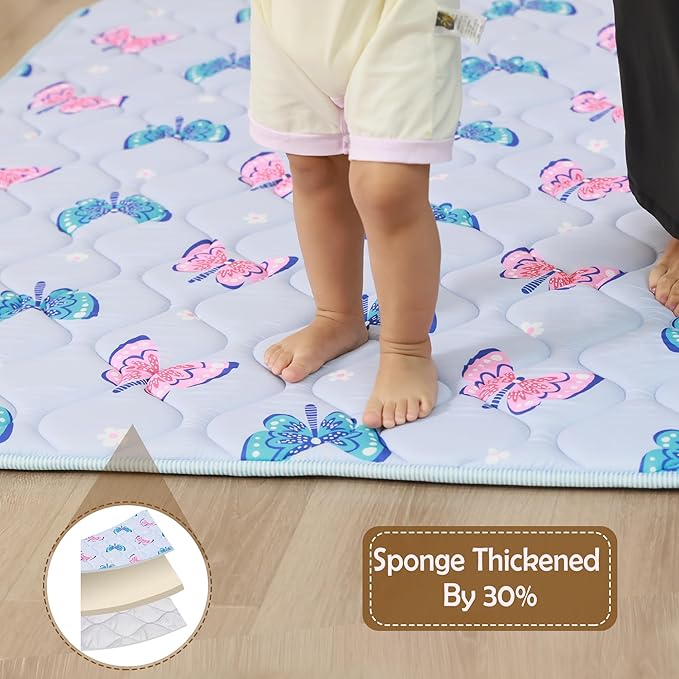 Viviland Baby Play Mat 50" x 50", Extra Thick Big Baby Mat for Baby/Toddler, Non-Slip & Machine Washable (Purple Butterflies)