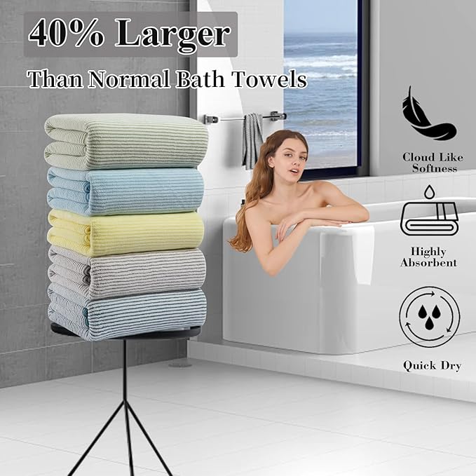 8-Piece Premium Towel Set for Bathroom|2 Oversized Large Bath Sheet,2 Hand Towels,4 Washcloths|Soft Cozy Highly Absorbent Fast Dry Microfiber Shower Towel Set for Hotel Bathroom Essentials,Blue