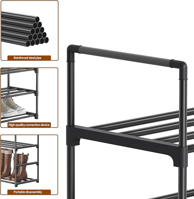 Metal Shoe Rack, 3-Tier Shoe Organizer with Adjustable Shelf Height, Sturdy Shoe Storage Shelf, Perfect for Front Door Entrance, Closet & Entryway, Easy to Assemble, DIY Layering Options (S - 3 Tier)