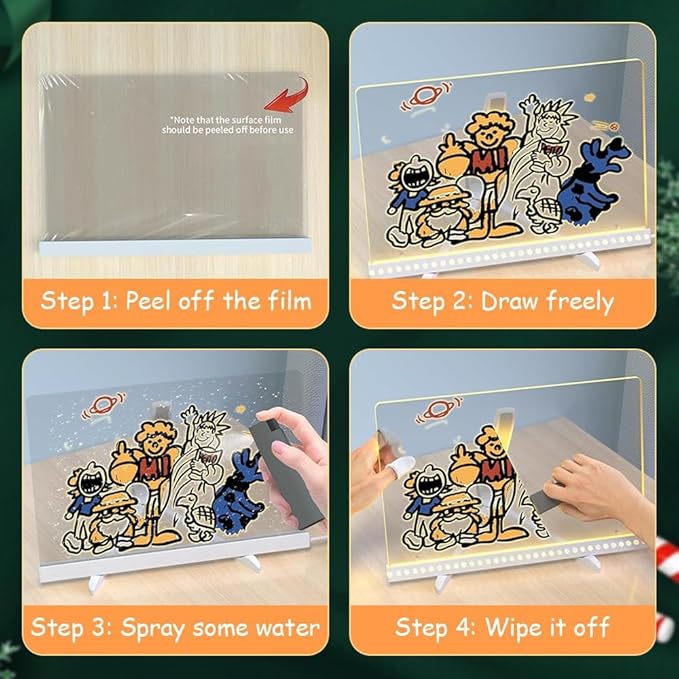 LED Note Board with Colors, LED Drawing Board for Kids, Lighted Acrylic Dry Erase Message Board, Illuminated Notepad with Adjustable Stand and 7 Pens (5.9‘ × 5.9’)