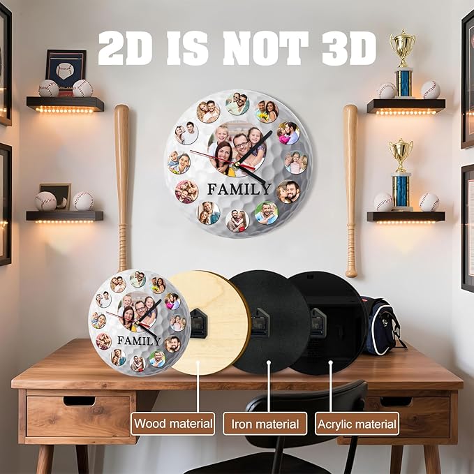 Custom Wall Clock, Personalized Clocks with Picture, Customized Silent Sports Ball Clock for Living Room Kids Bedroom, Creative Birthday Volleyball Style