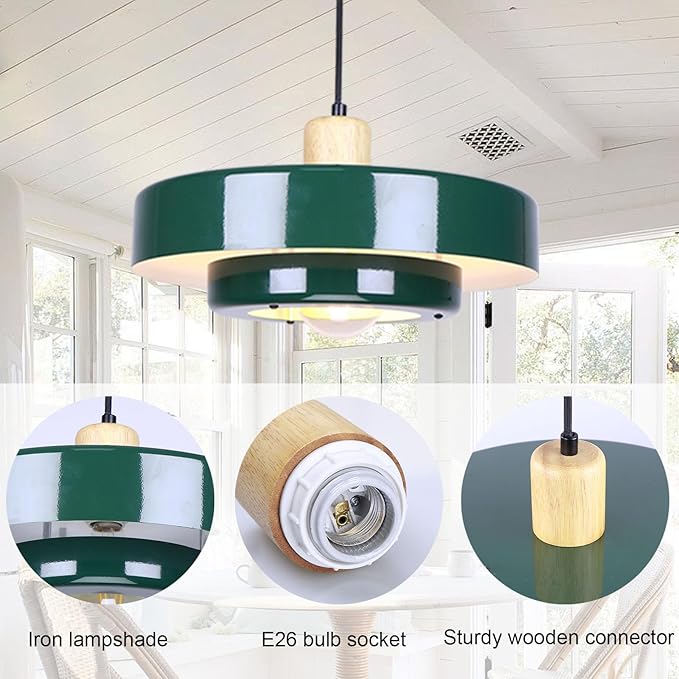 Green Pendant Light Vintage Light Fixtures, Metal Pendant Lights Kitchen Island, Modern Chandelier Pendant Light Fixture for Bedroom Hotel Dining Room Living Room Kitchen