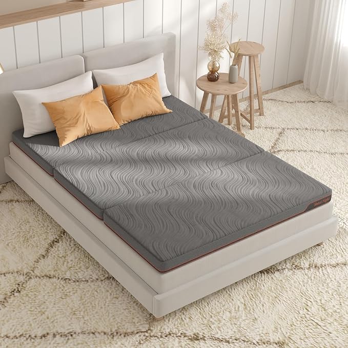 Sweetnight Trifolding Mattress with Storage Bag - 4 Inch Grey Twin Size Memory Foam Mattress with Washable Cover | Foldable Memory Foam Topper Portable for RV, Travel, Guest Bed
