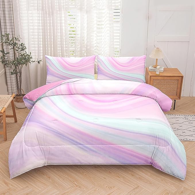 Tailor Shop Kids Comforter King Size,Pink Girls Bedding Tie Dye Comforter Teen Girl Pink Comforter,Blue Purple Bedding Bright Girly Tie Dye Bedding with 2 Pillowcase…