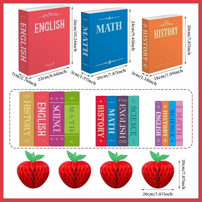 4 Sets Back to School Tables Centerpieces Honeycomb Apple and Paper Book Stack Sign First Day of School Table Centerpiece Back to School Decor for Home Classroom