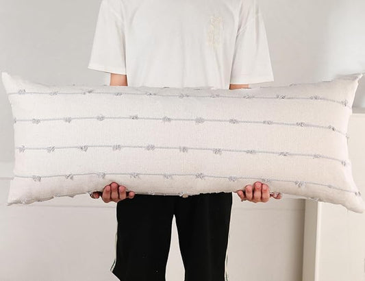 Long Lumbar Throw Pillow Cover 16x36,Stripe Pattern Cotton Grey Boho Extra Long Decorative Pillow Cover Pillow Case Cushion Cover for Bed Sofa Couch Farmhouse,Skinny Modern Accent