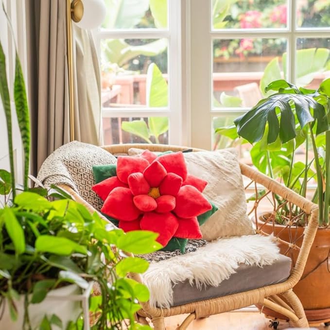 Green Philosophy Co. Poinsettia Pillow - Christmas Red