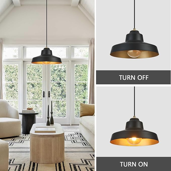12 Inch Black Pendant Light Fixture,Farmhouse Hanging Lamp Adjustable Height Dome Pendant Lights for Kitchen Island Dining Room,1 Pack