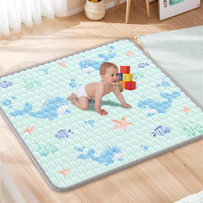 Baby Play Mat 50x50in - Thicken Soft Cushioned Padded Baby Playmat for Playpen - Baby Crawling Mat for Babies Toddlers Infant with Non-Slip Silicon Dot - Foldable Floor Baby Mats Machine Washable