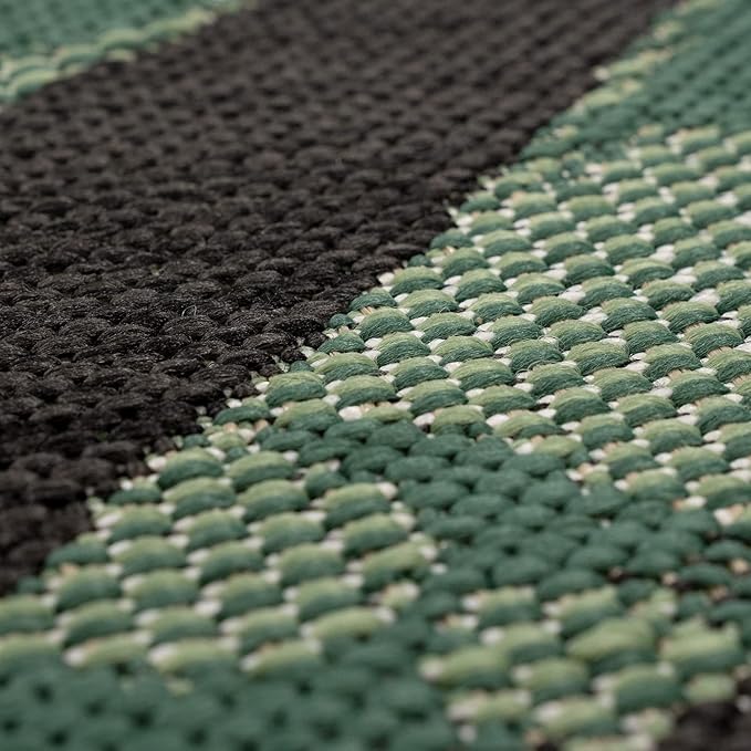 Outdoor Rug Black Green with Floral Palm Leaf Design Waterproof, Size: 3'11" x 5'7"