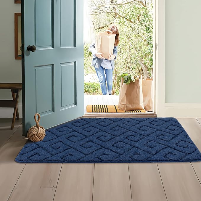 Walensee Indoor Doormat, Front Door Mat for Entrance (36"x59"Navy Blue) Machine Washable Entryway Rug, Non Slip Trapper Door Rugs Absorbent Dirt Low Profile Shoes Scraper Inside Floor Mats